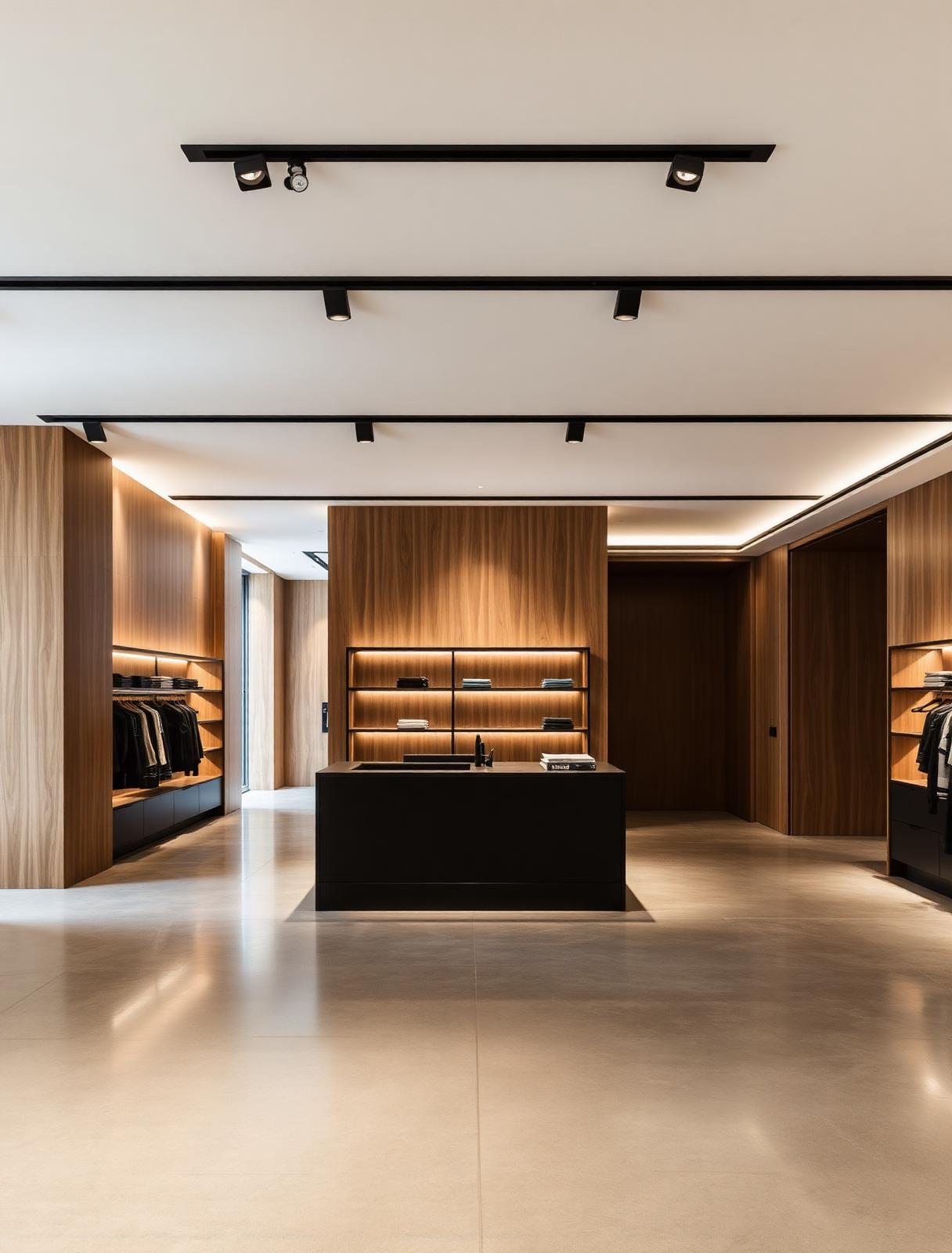 Narra-built flagship retail interior with wood panelling and architectural lighting