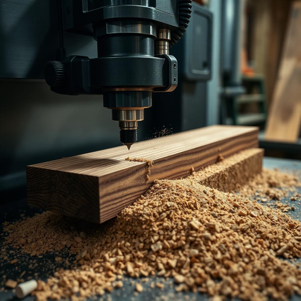 CNC machine precision-milling premium walnut wood at Narra's manufacturing facility